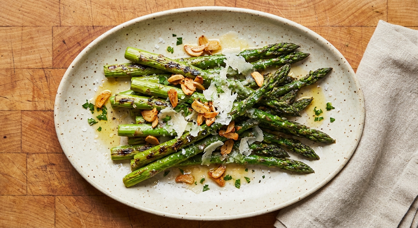 Pan-Roasted Asparagus with Toasted Garlic and Parmesan