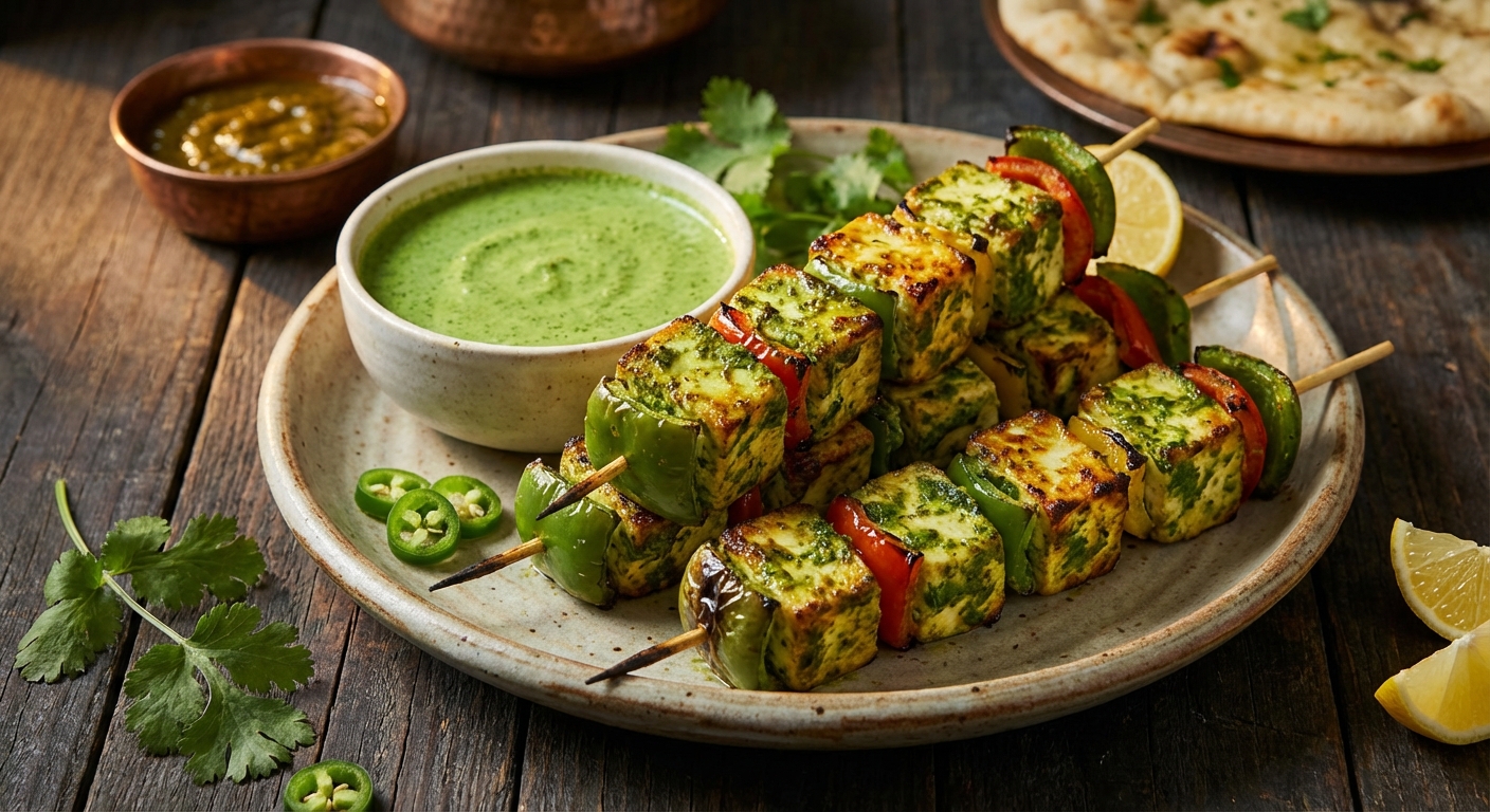 Paneer Kebabs with Mint + Cilantro