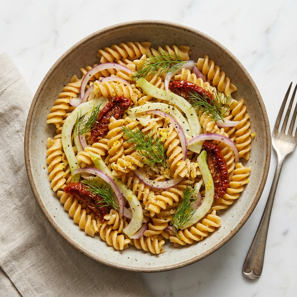 Pasta Salad with Fennel, Red Onions, and Sun-Dried Tomatoes