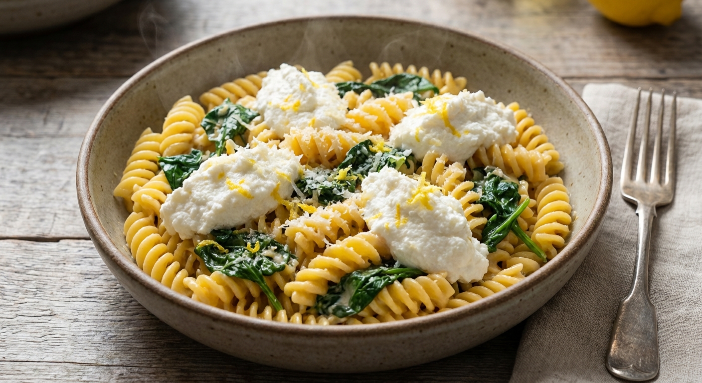 Pasta with Ricotta, Spinach, and Lemon