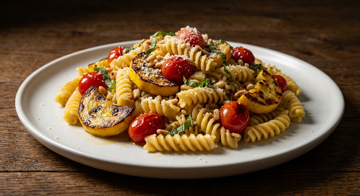 Pasta with Seared Squash and Cherry Tomatoes