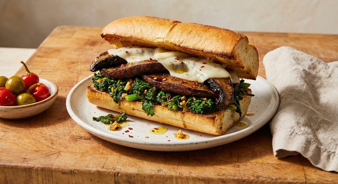 Philly-Style Broccoli Rabe, Portobello, and Cheese Sandwiches