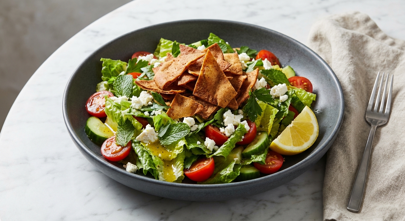 Pita Bread Salad with Olives and Feta (Fattoush)