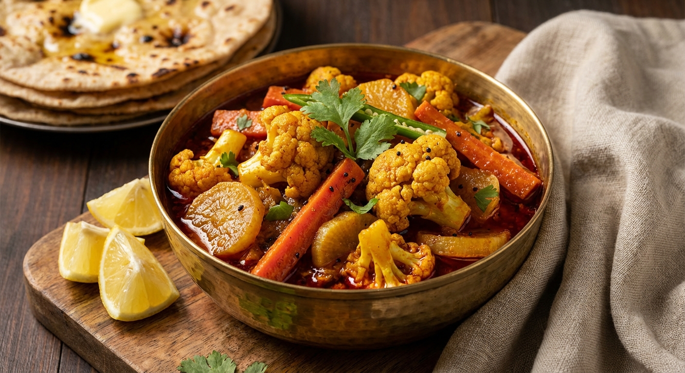 Punjabi Pickled Radish, Carrot, + Cauliflower