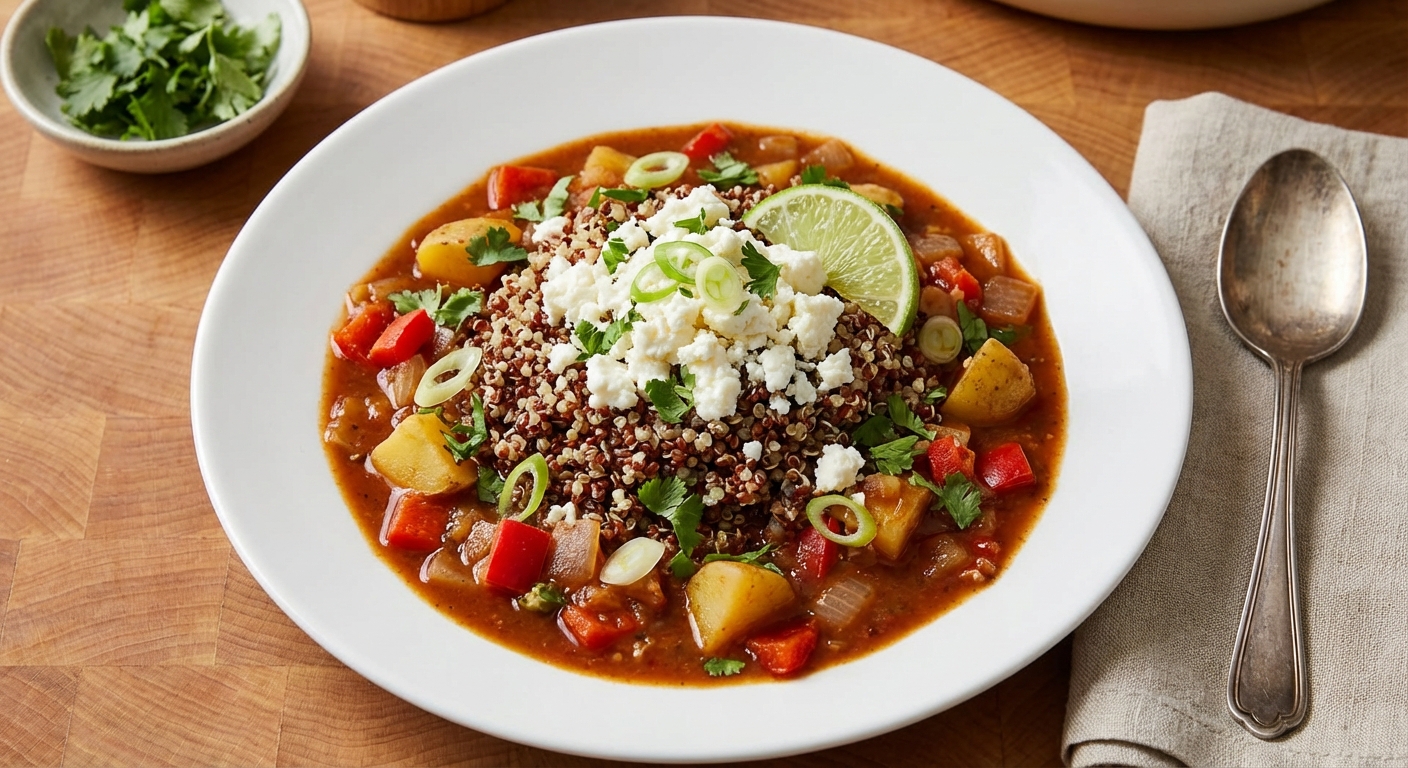 Quinoa and Vegetable Stew with Queso Fresco