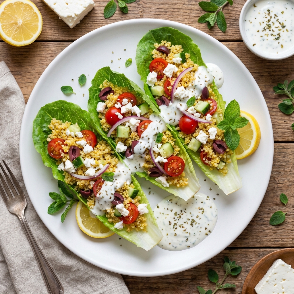 Quinoa Greek Salad Lettuce Wraps