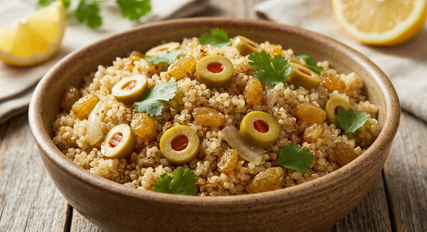 Quinoa Pilaf with Olives, Raisins, and Cilantro