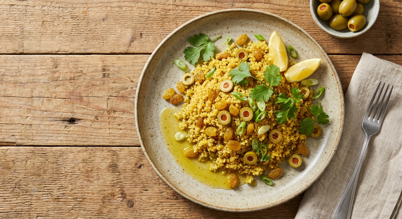 Quinoa Pilaf with Olives, Raisins, and Cilantro