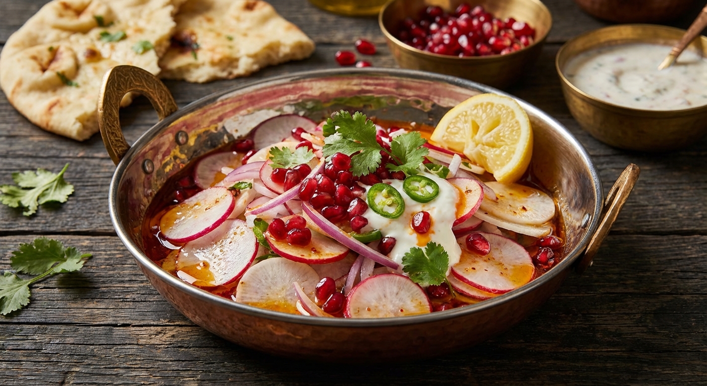 Radish, Red Onion, + Pomegranate Salad