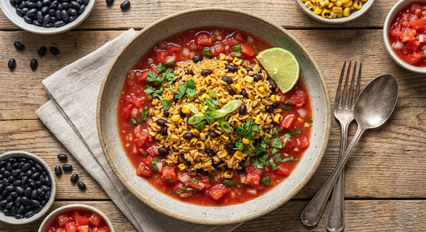 Rice and Beans with Corn and Fresh Tomato Salsa