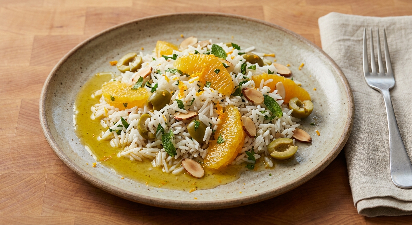 Rice Salad with Oranges, Olives, and Almonds