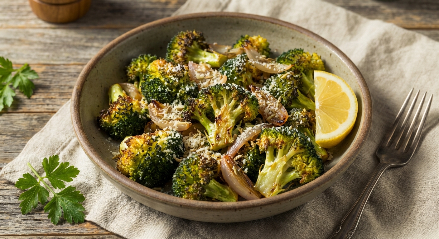 Roasted Broccoli with Shallots, Fennel Seeds, and Parmesan