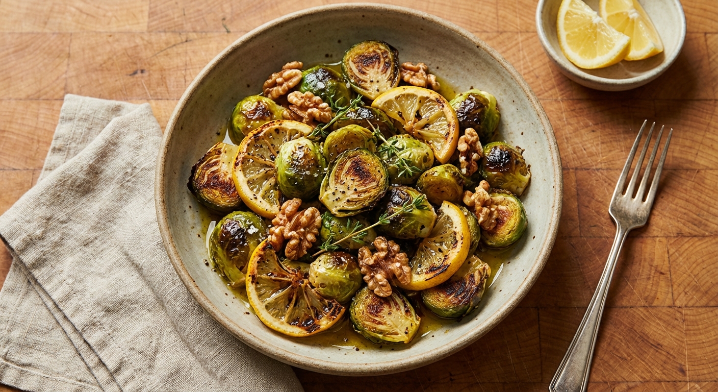 Roasted Brussels Sprouts with Walnuts and Lemon