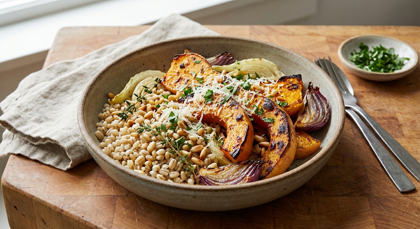 Roasted Butternut Squash with Barley and Pine Nuts