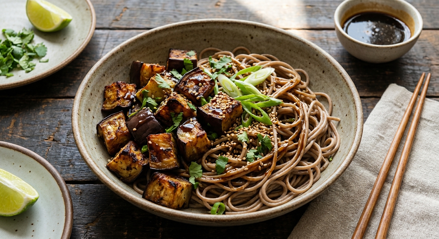 Roasted Eggplant Soba with Spicy Soy Glaze