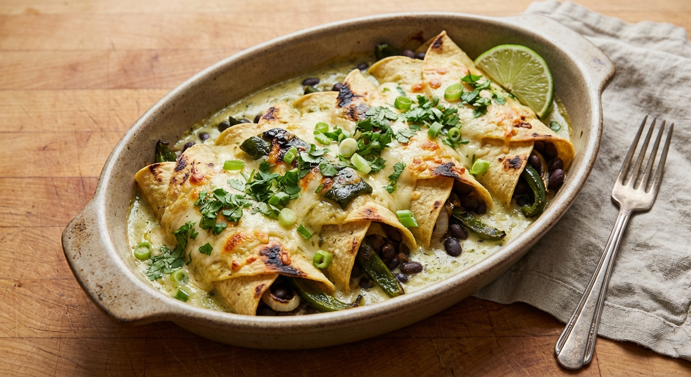 Roasted Poblano and Black Bean Enchiladas