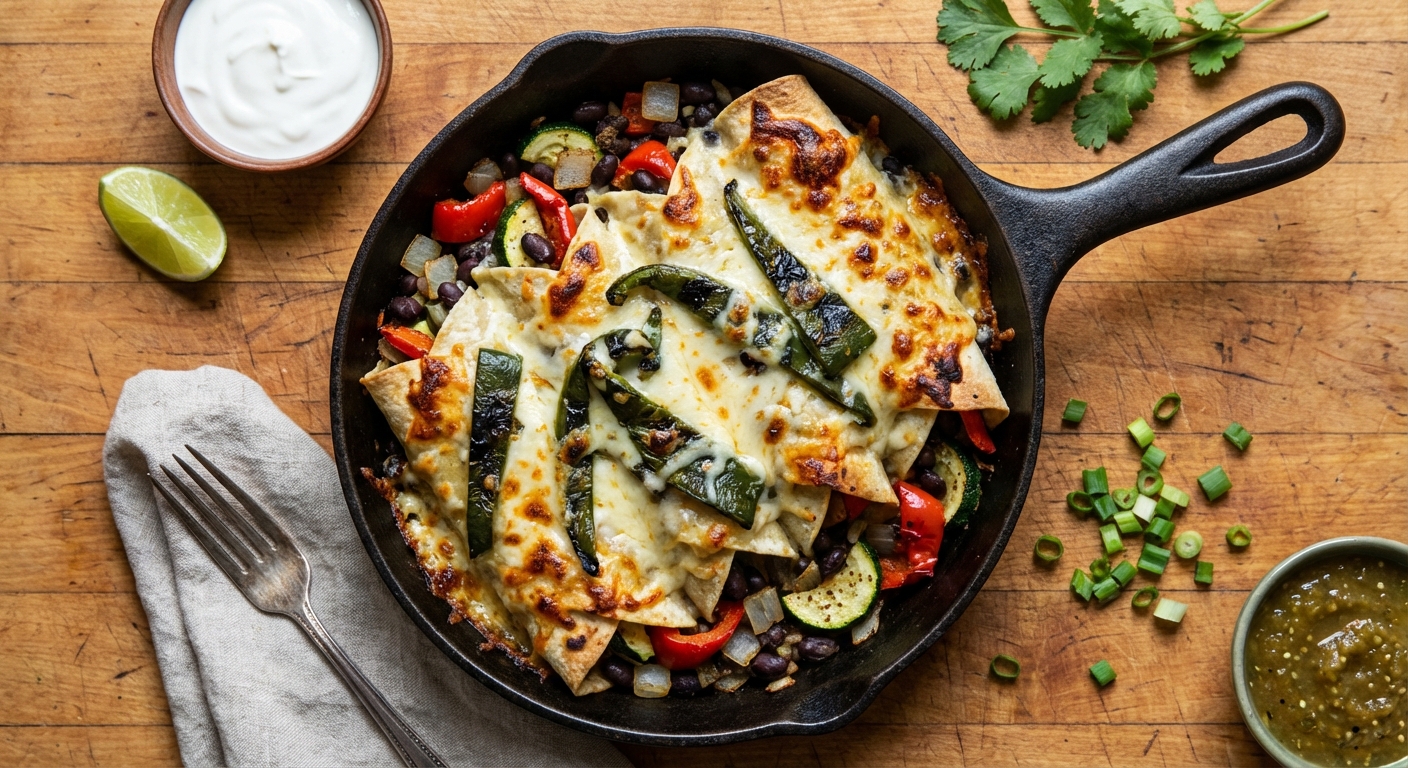 Roasted Poblano, Black Bean, and Zucchini Enchiladas