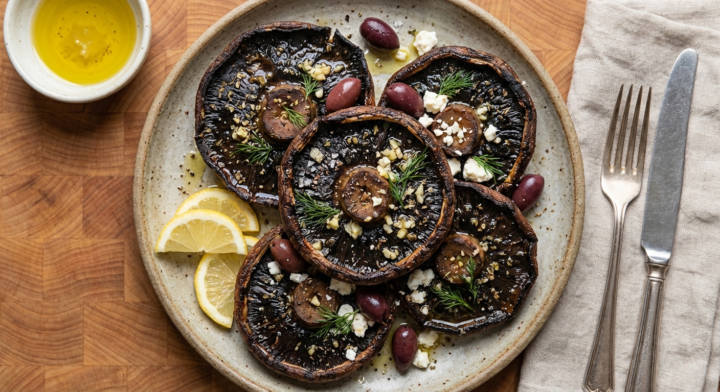 Roasted Portobello Mushrooms with Greek Flavors