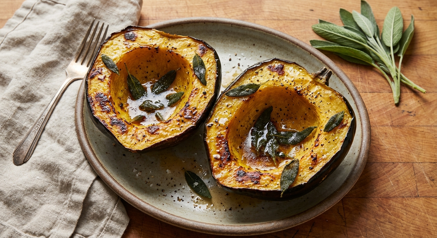 Roasted Winter Squash Halves with Browned Butter and Sage