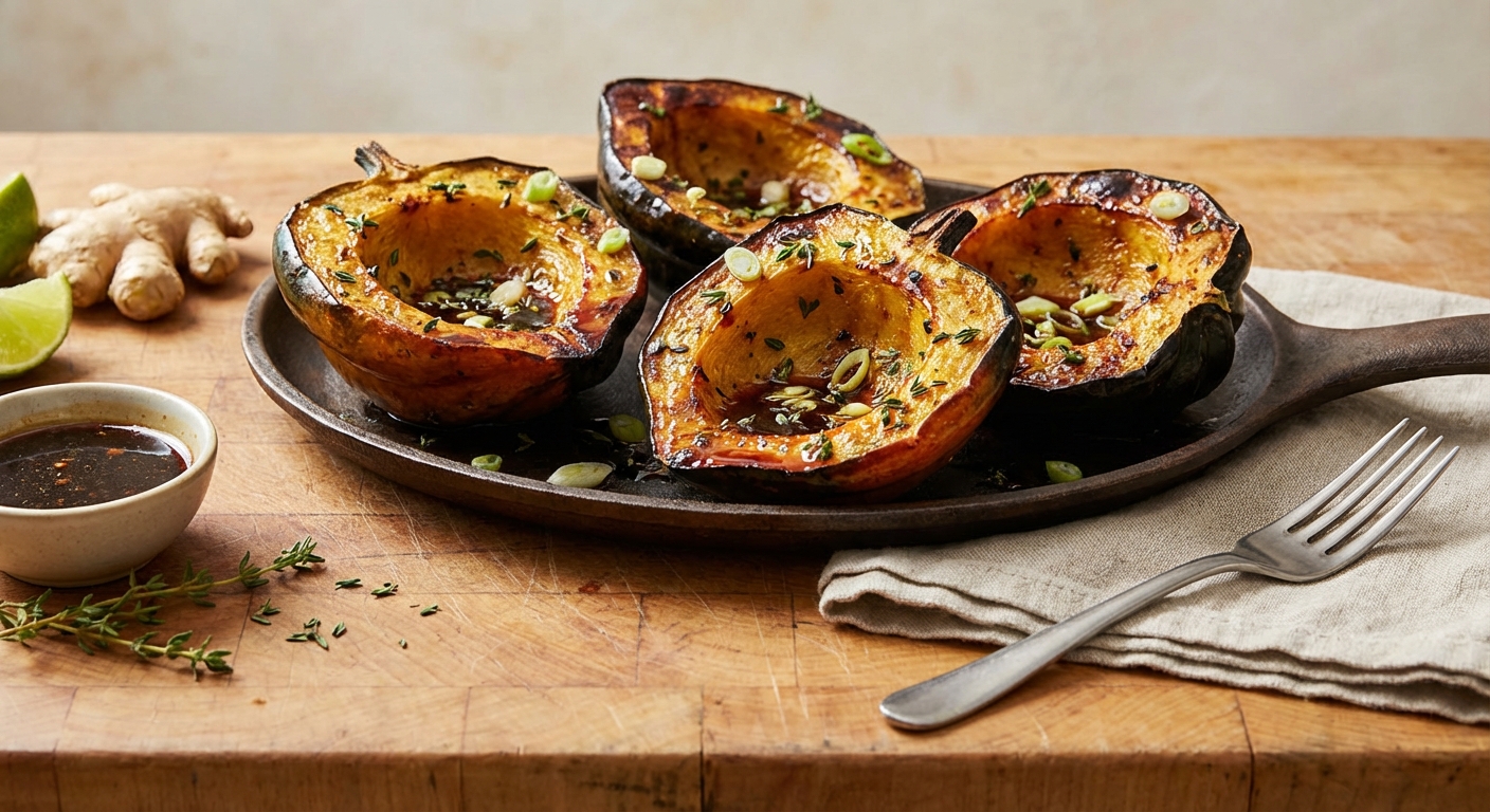 Roasted Winter Squash Halves with Soy Sauce and Maple Syrup