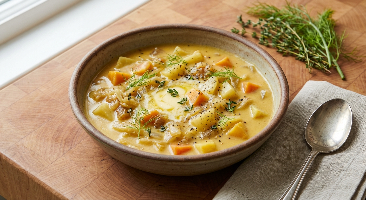 Root Vegetable Chowder with Fennel and Apple