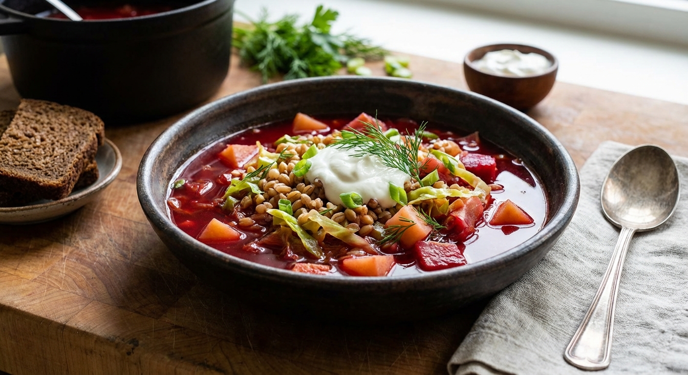 Russian Red Borscht with Wheat Berries