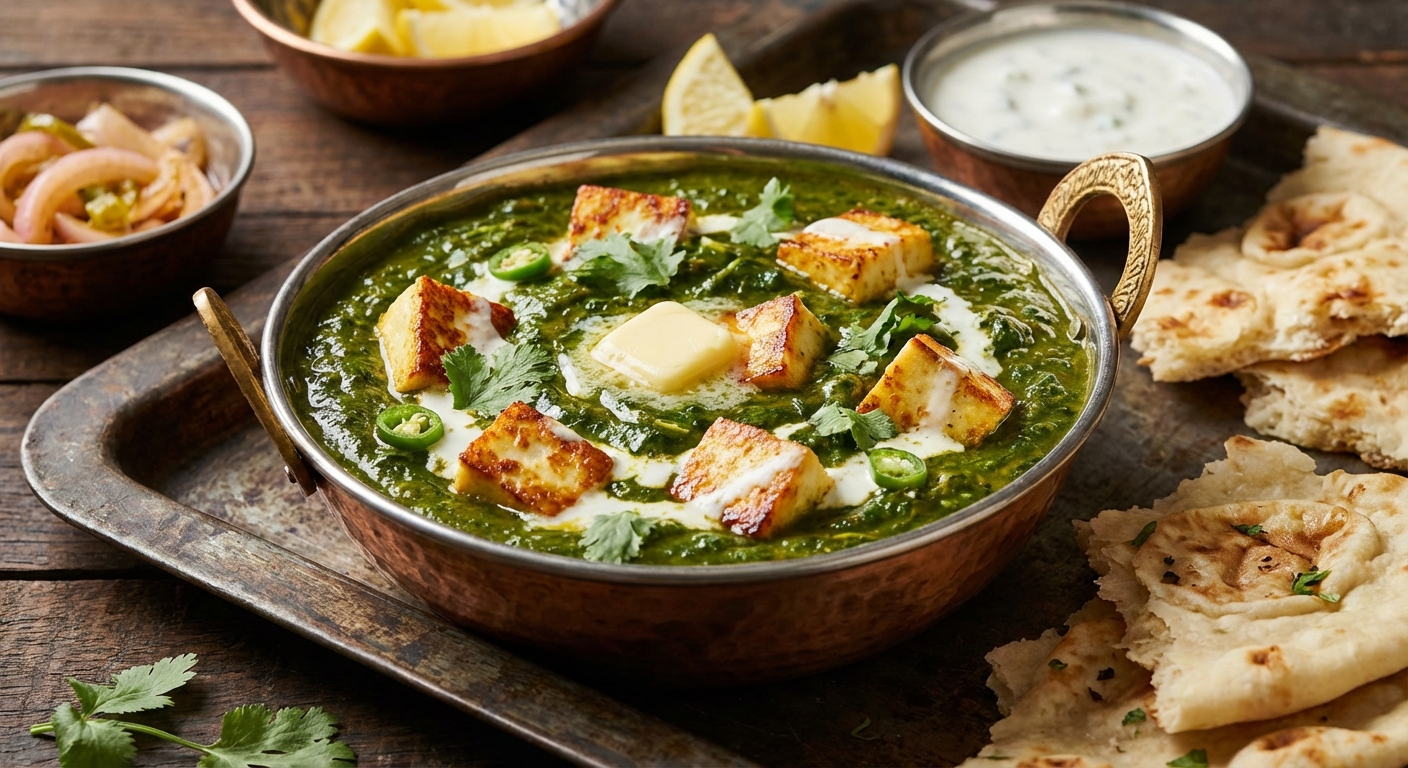 Indian-Style Spinach with Fresh Cheese (Saag Paneer)