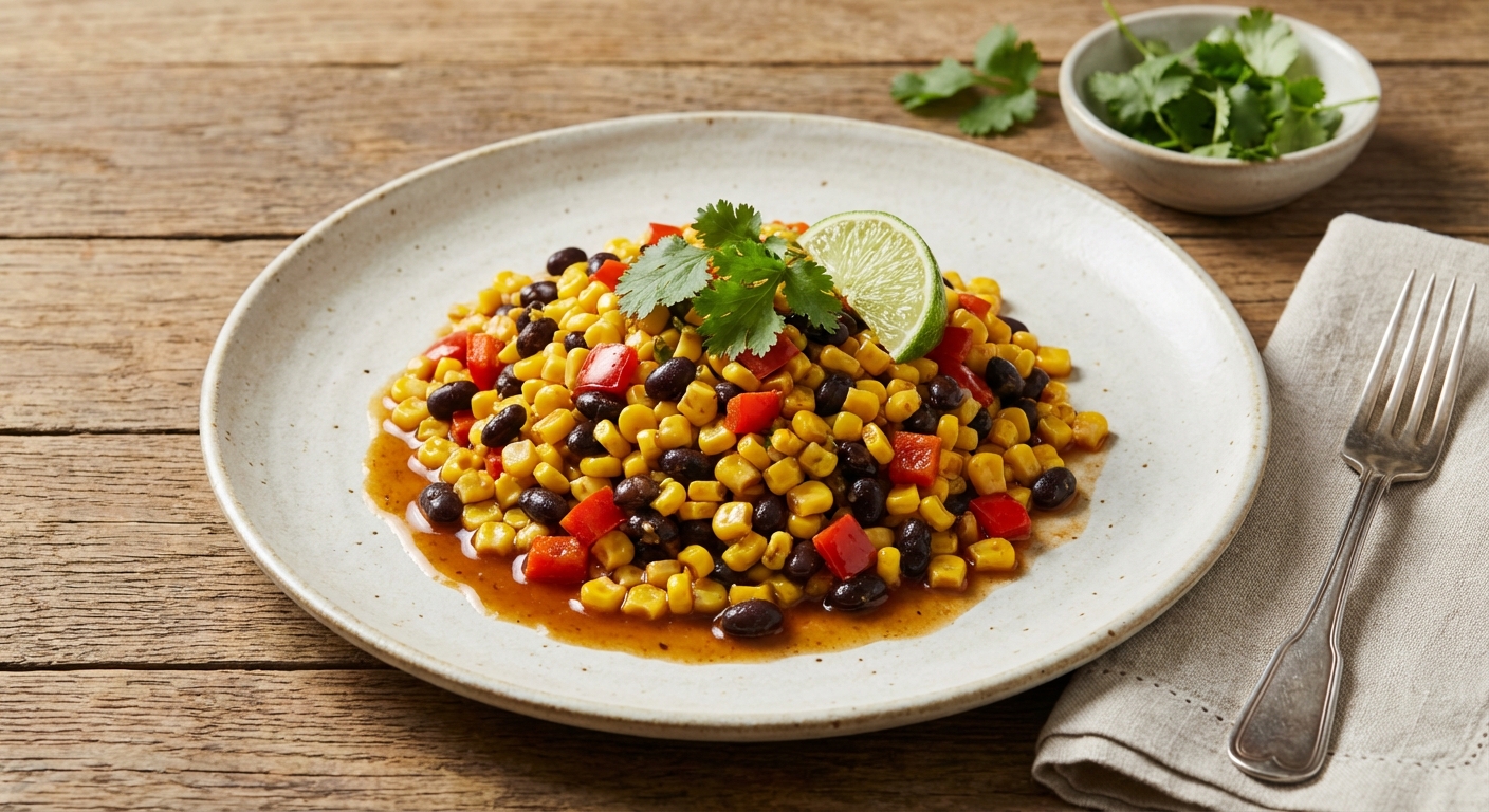 Sautéed Corn with Black Beans and Bell Pepper