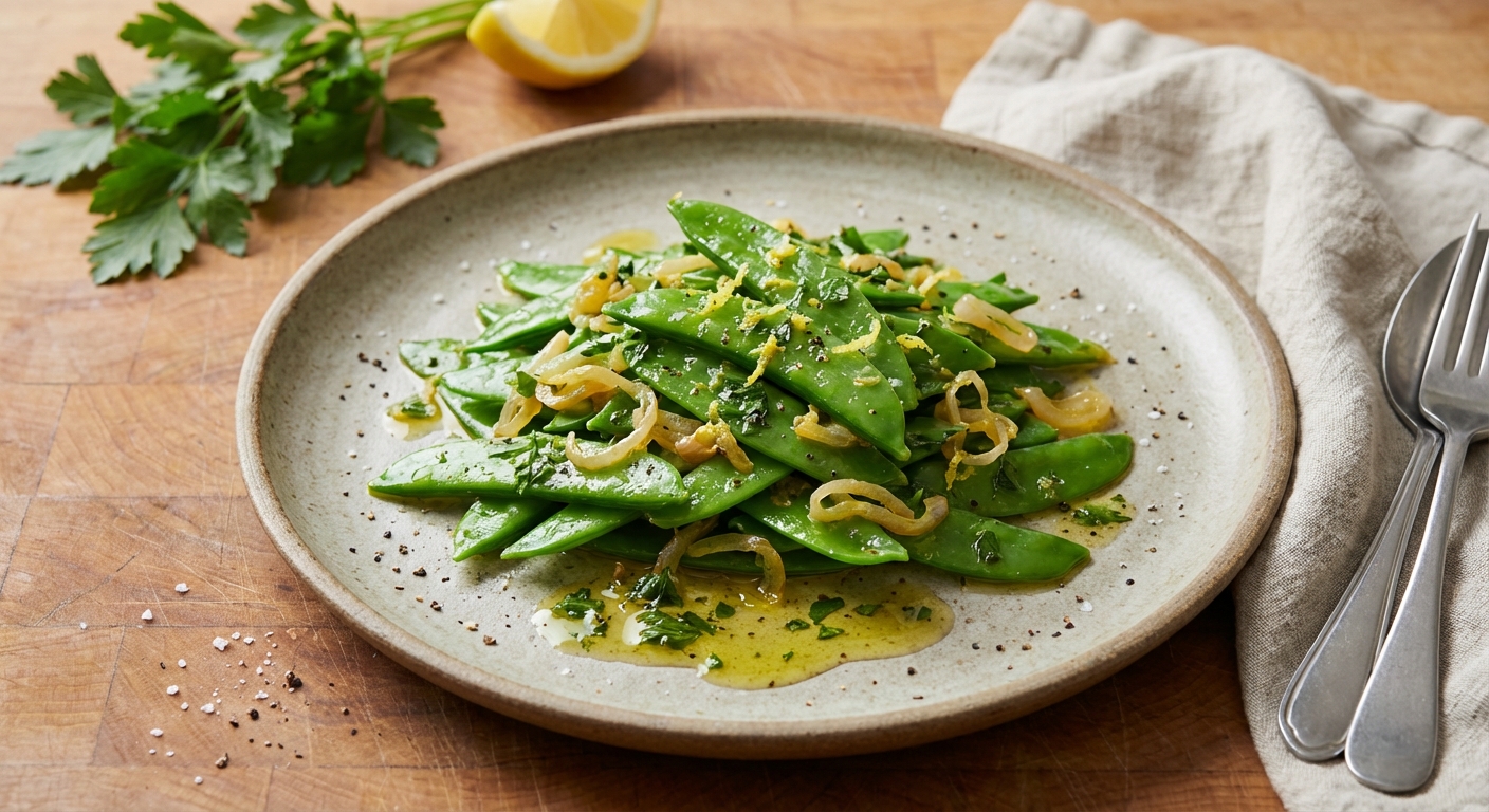 Sautéed Snow Peas with Lemon and Parsley