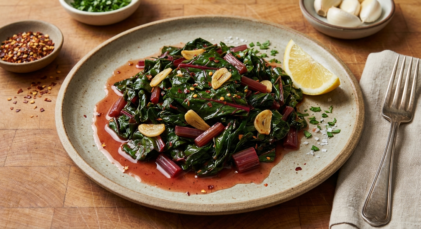 Sautéed Swiss Chard with Garlic and Red Pepper