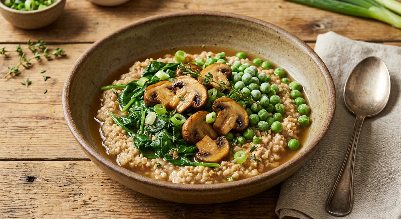 Savory Steel-Cut Oatmeal with Spinach and Mushrooms