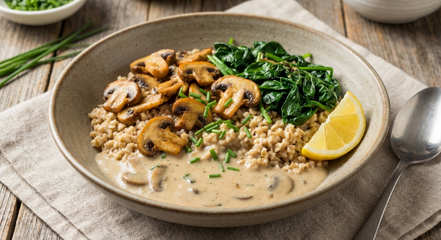 Savory Steel-Cut Oats with Spinach and Mushrooms