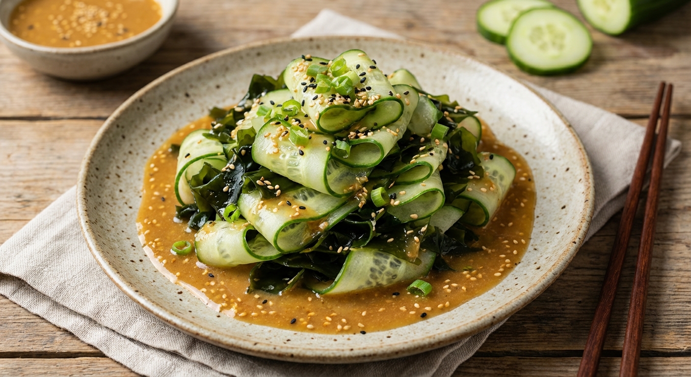 Seaweed and Cucumber Salad with Miso-Sesame Dressing