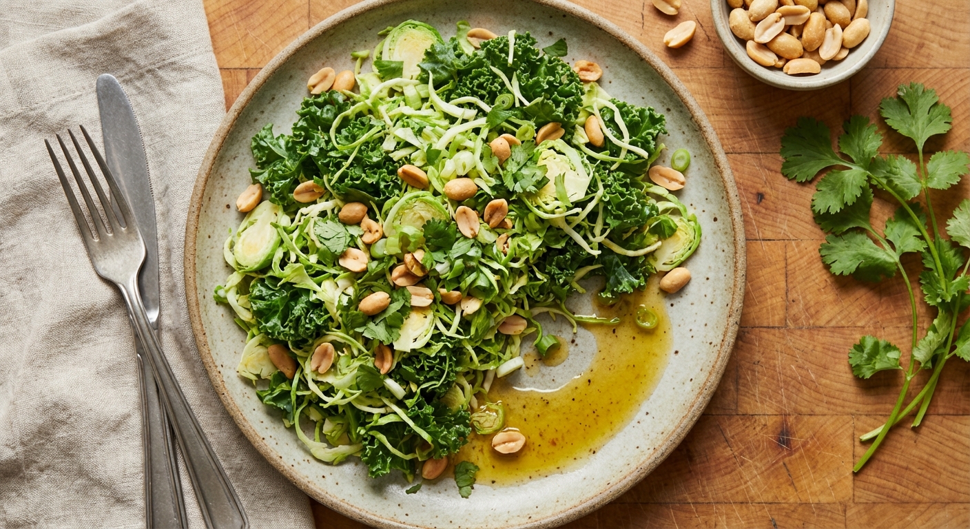 Shaved Brussels Sprout and Kale Salad with Peanuts