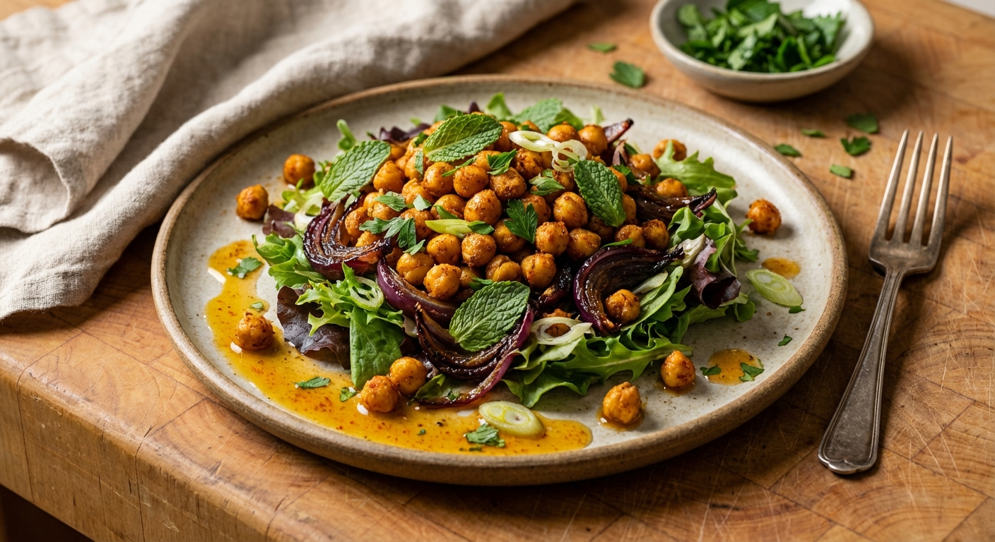 Spiced Crispy Chickpea Salad with Charred Onions