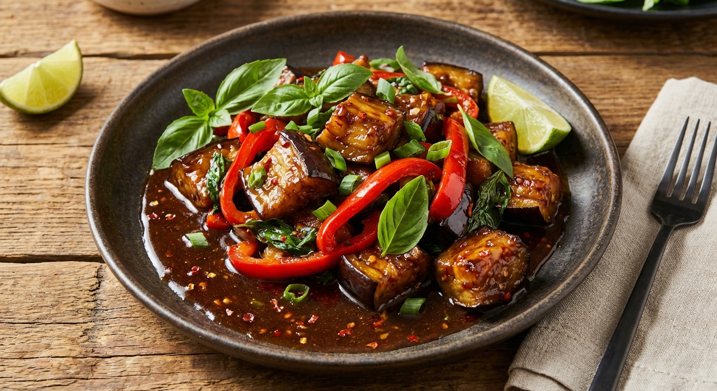 Spicy Basil Eggplant and Peppers