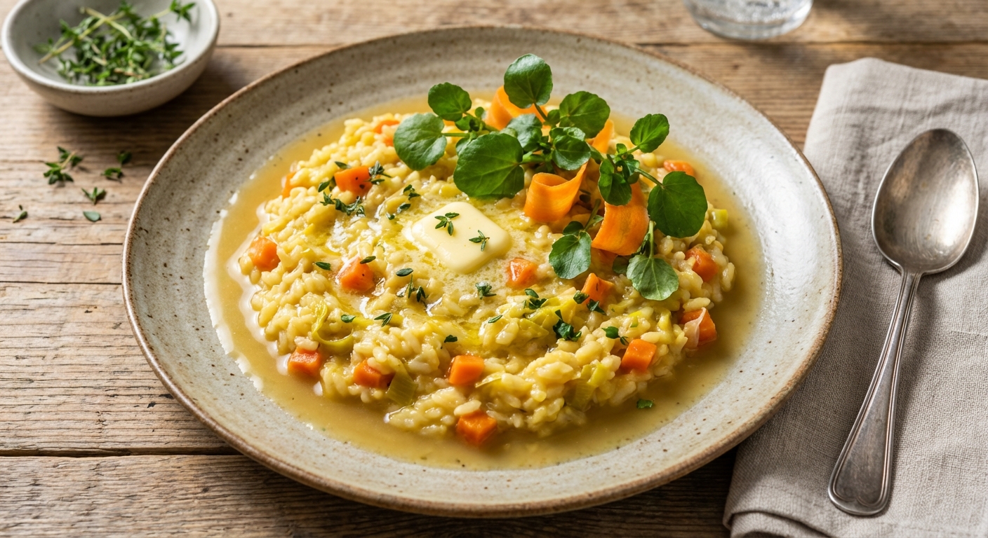 Spring Vegetable Risotto with Carrots and Watercress
