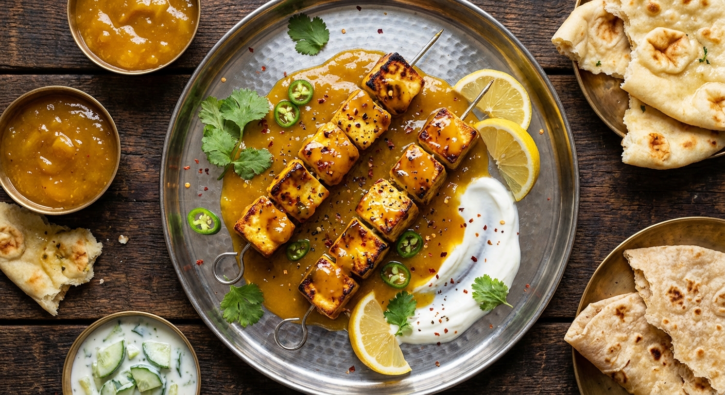 Sticky Mango Paneer Skewers
