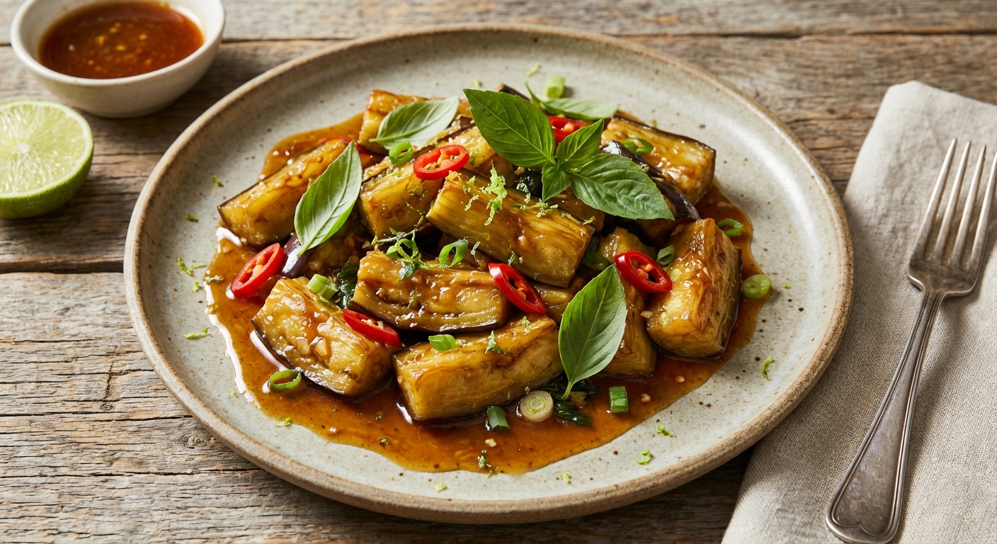 Stir-Fried Eggplant with Garlic-Basil Sauce
