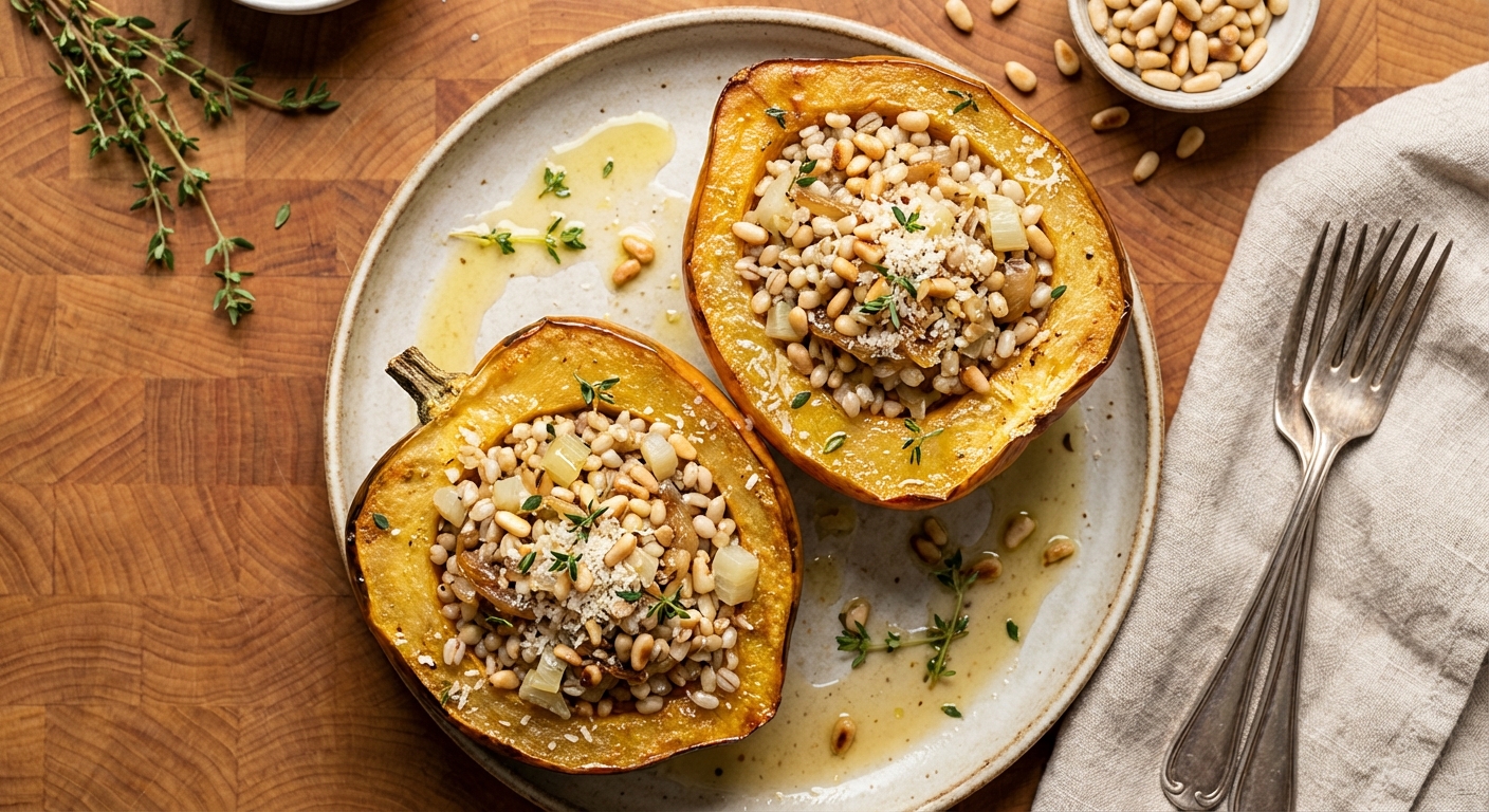 Stuffed Acorn Squash with Barley and Pine Nuts