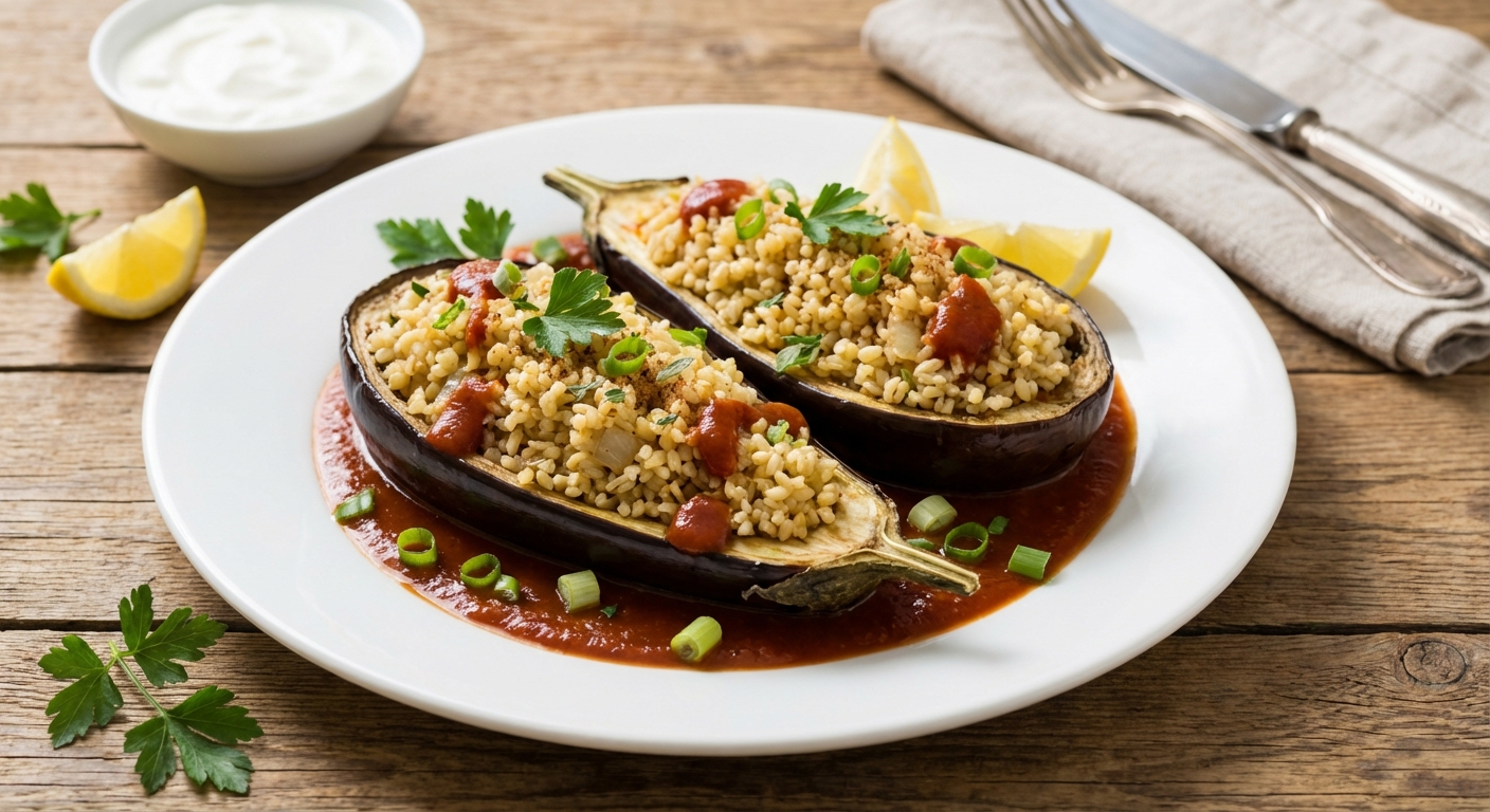 Stuffed Eggplant with Bulgur
