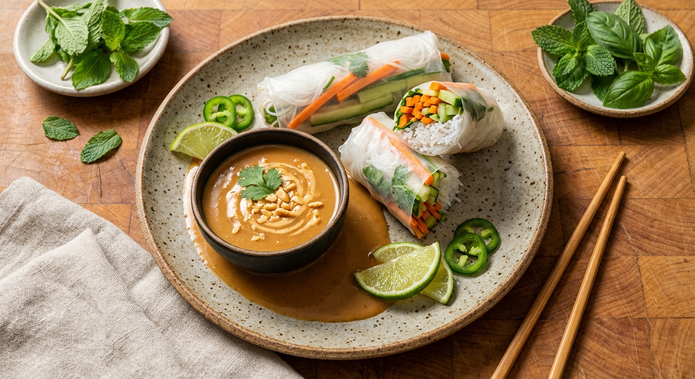 Summer Rice Paper Rolls with Peanut Dipping Sauce