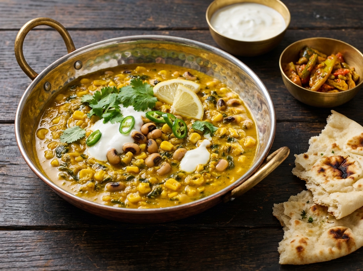 Sunflower Sag with Black-Eyed Peas and Corn