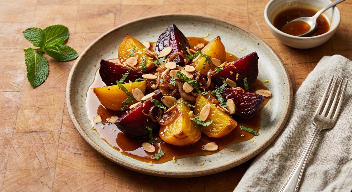 Sweet-and-Sour Glazed Beets with Almonds and Herbs