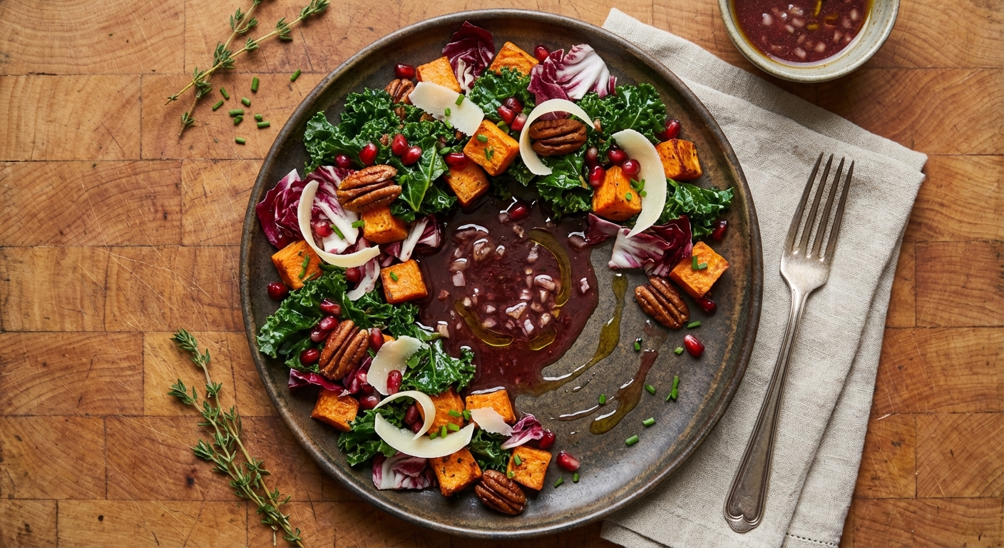 Sweet Potato and Kale Salad with Pomegranate Vinaigrette