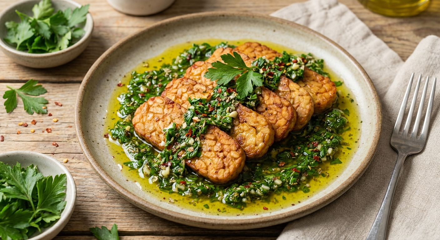 Tempeh with Chimichurri-Style Parsley Sauce