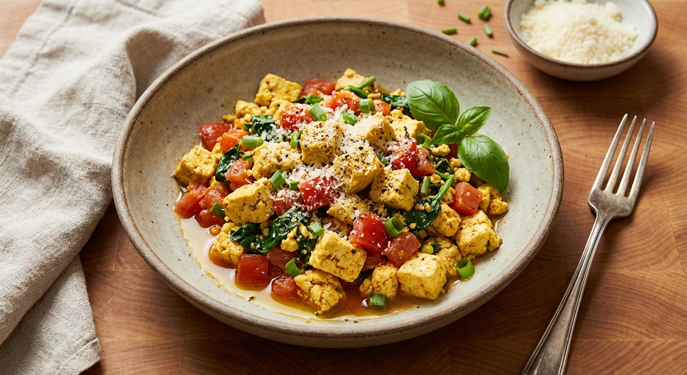 Tofu Scramble with Tomato, Scallions, and Parmesan