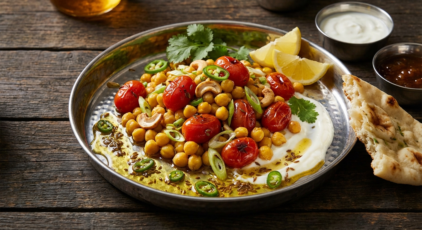Tomato + Chickpea Salad with a Lime Tarka