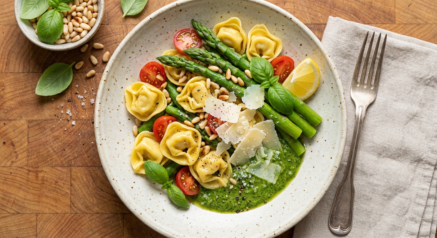 Tortellini Salad with Asparagus and Fresh Basil Dressing