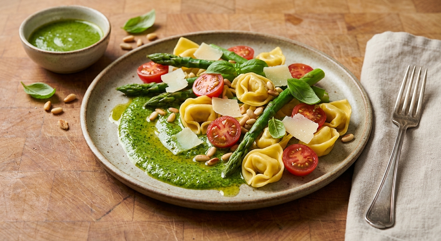 Tortellini Salad with Asparagus and Fresh Basil Dressing
